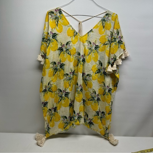 GIANNI BINI Lemon Print Cover-Up TUNIC with Tassels SIZE XL - Picture 2 of 7